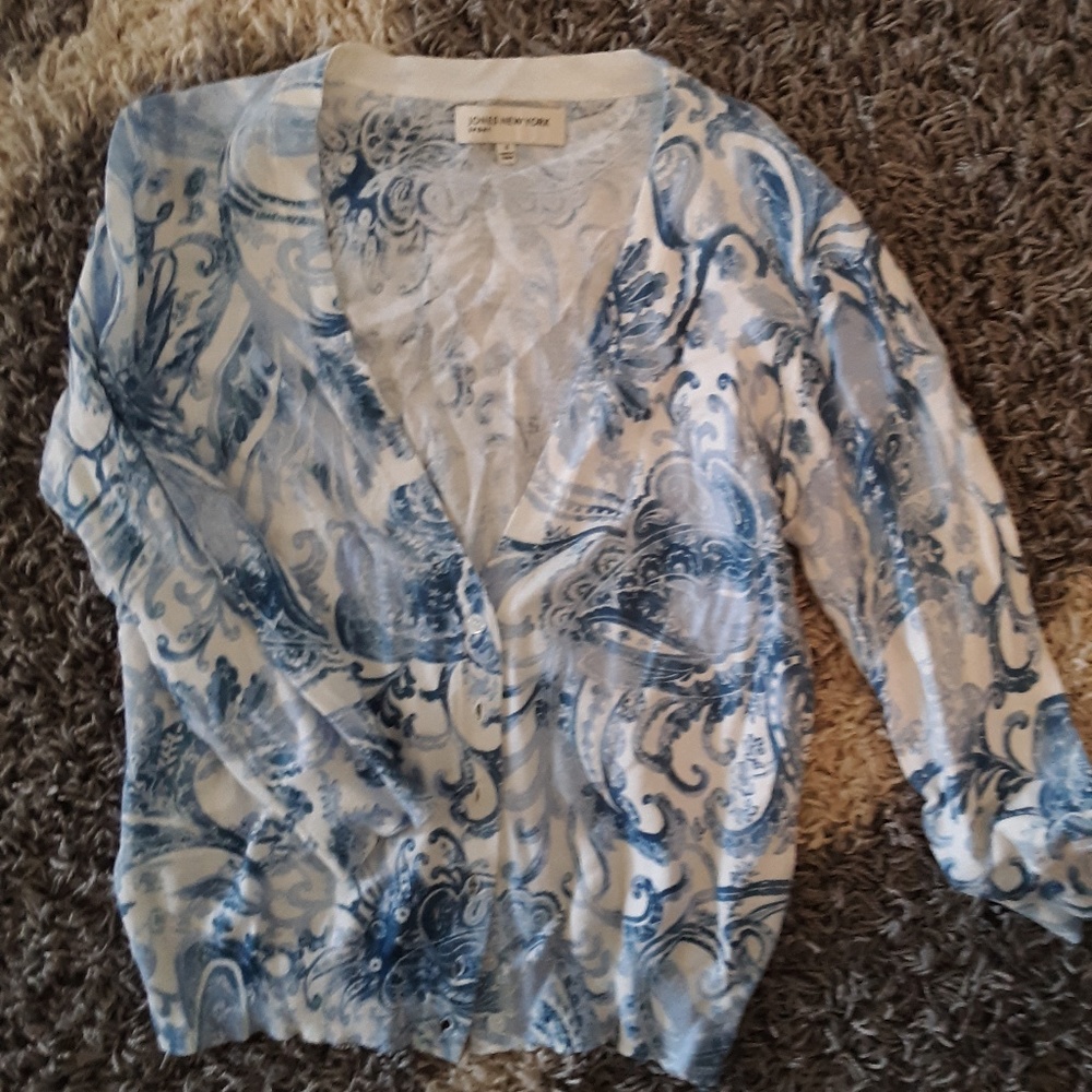 Jones New York Small V-Neck 3/4 Sleeve Cardigan